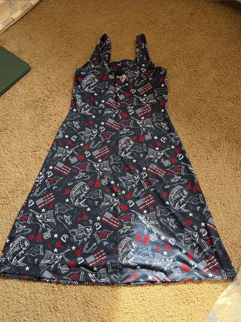 Columbia Navy Dress with Red and White Nautical Print
